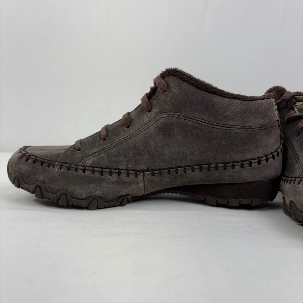 Skechers Bikers Totem Brown Leather Faux Fur Lined Ankle Boots Womens 8.5